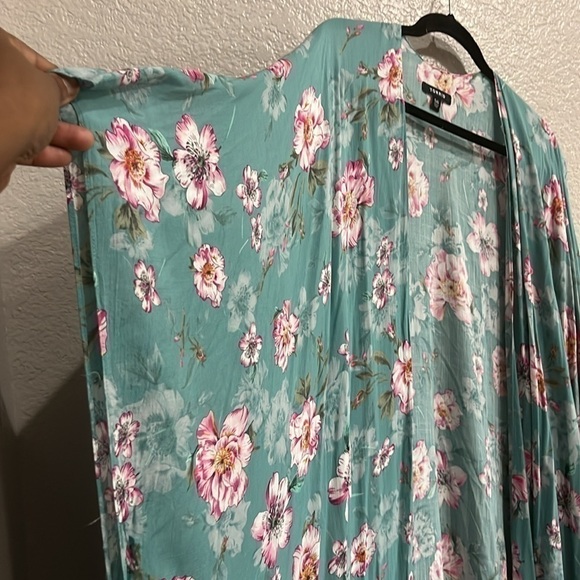 Torrid Floral Gauze Kimono Sage Green Cover Up Womens Size 5/6 - Picture 6 of 8